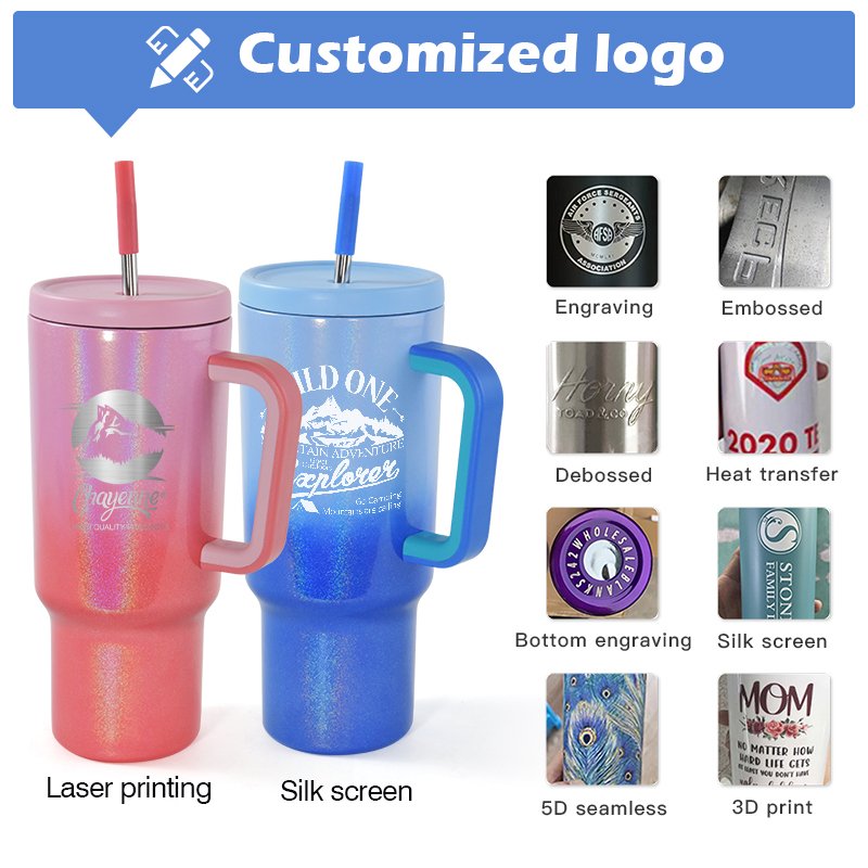 New 40oz Tumbler with Handle and Straw Insulated Tumbler with Lid and Straw Stainless Steel Travel Mug Keeps Cold for 34 Hours