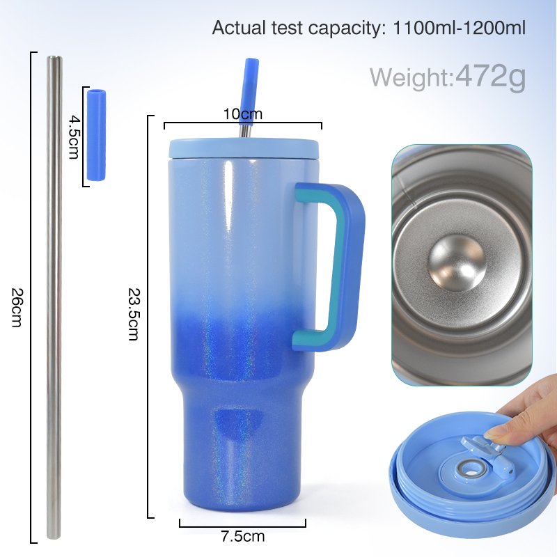 New 40oz Tumbler with Handle and Straw Insulated Tumbler with Lid and Straw Stainless Steel Travel Mug Keeps Cold for 34 Hours