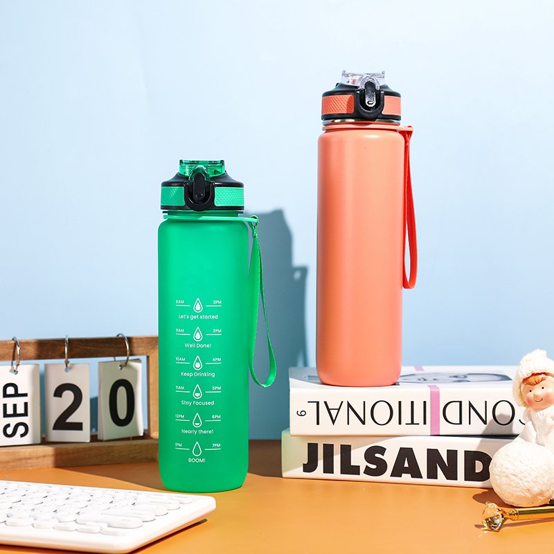 Everich 1000ml Motivational Tritan Plastic or Stainless steel Water Bottles for Sport BPA Free Straw Lid Custom Logo Wholesale