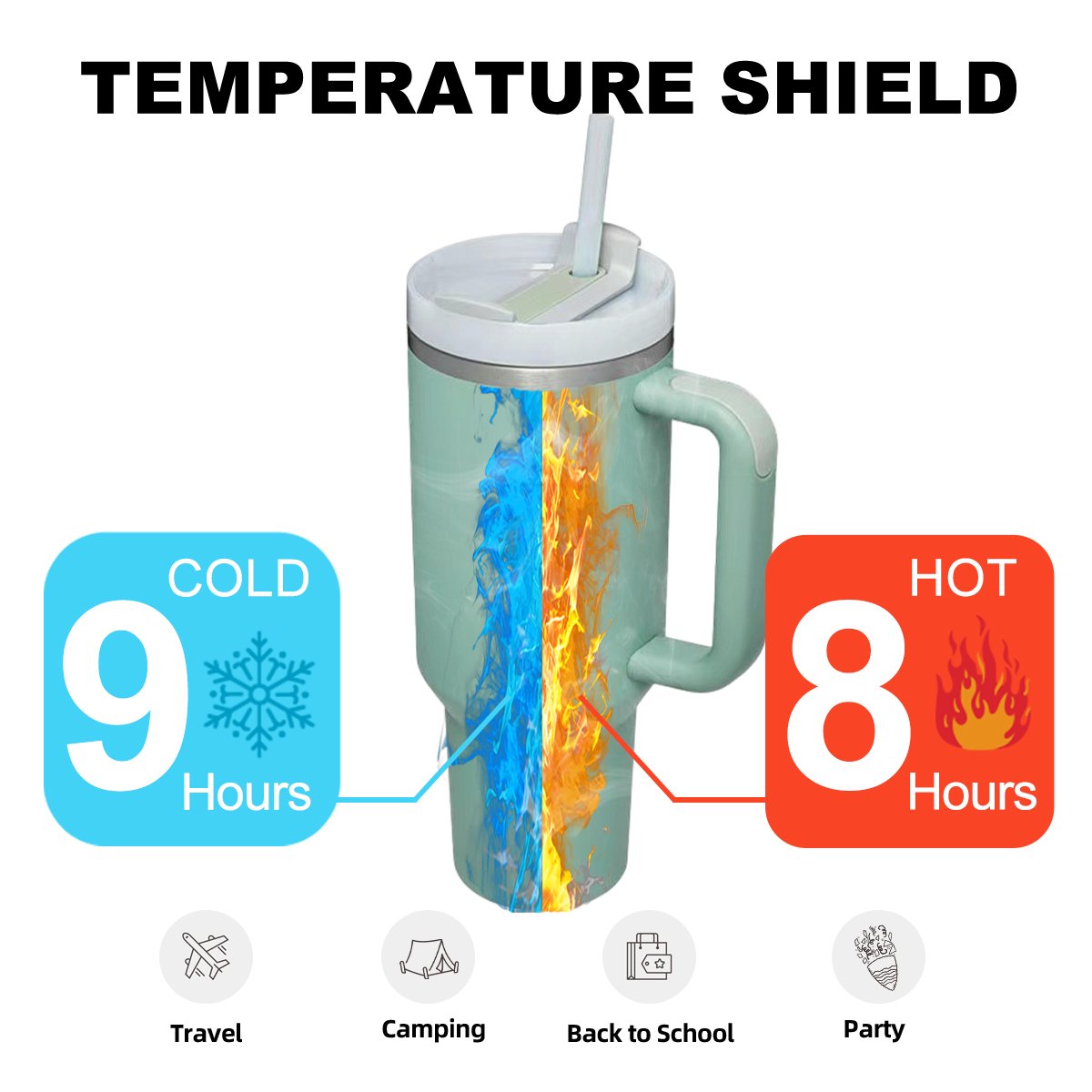 Custom 40 oz Adventure Reusable Vacuum Travel Coffee Mug Stainless Steel 40oz Tumbler With Handle And Straw