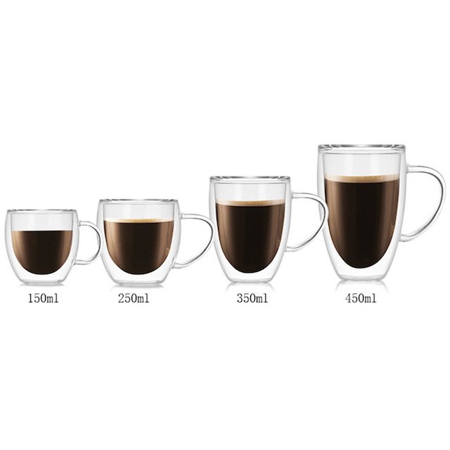 High Quality Double Walled Glass Coffee Cups with Handle for Tea Coffee Insulated Layer Clear Glass Mugs