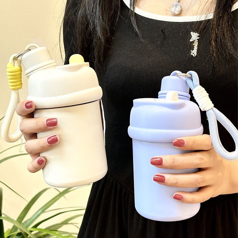 Md117 Creative Portable Rope Double Drink Thermos Coffee Mug Cartoon Stainless Steel Milk Cup Hiking Cute Thermos Water Bottle
