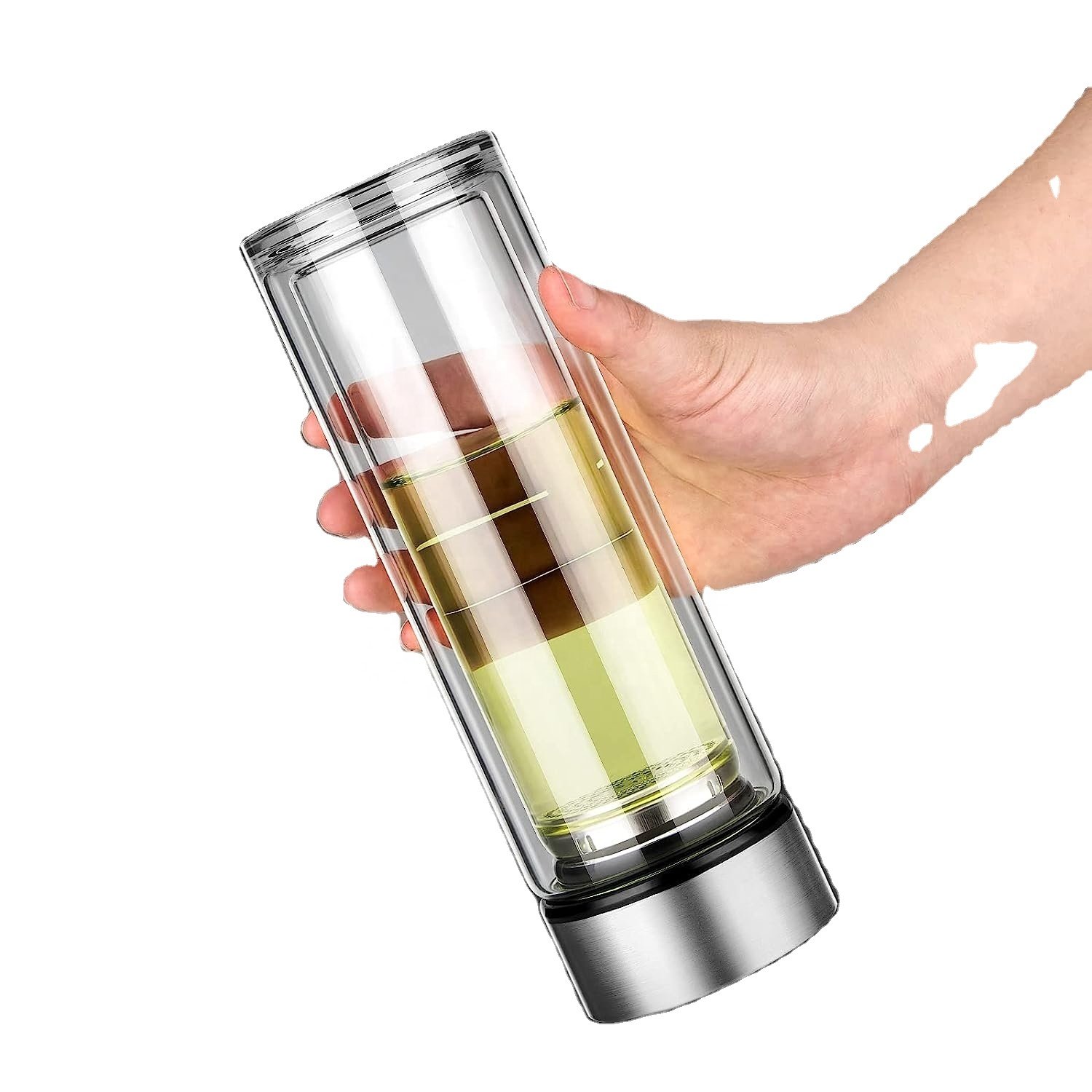 Glass Bottle For Fruit Infusion Tea Infuser Tumbler With Strainer All-in-one Double-wall With Bamboo Lid Water Bottles Glass Cup