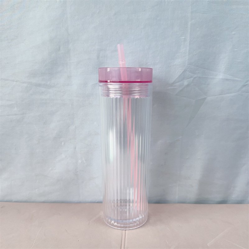 Custom Logo Acrylic Plastic Transparent Double Wall Straight Tumbler Cup 16oz Travel Mug with Straw and Lid