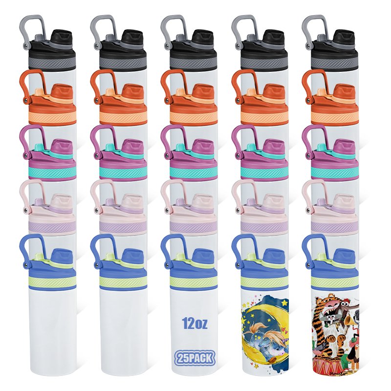 Custom 2024 12oz 304 Stainless Steel Double Wall Insulated Sublimation Sport Tumbler for Kids Water Bottle With 2 in 1 Straw Lid