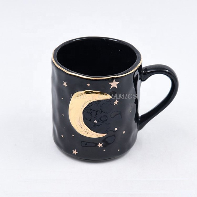 custom porcelain Nordic style breakfast cafe black coffee cup blue ceramic mugs decal gold moon mug
