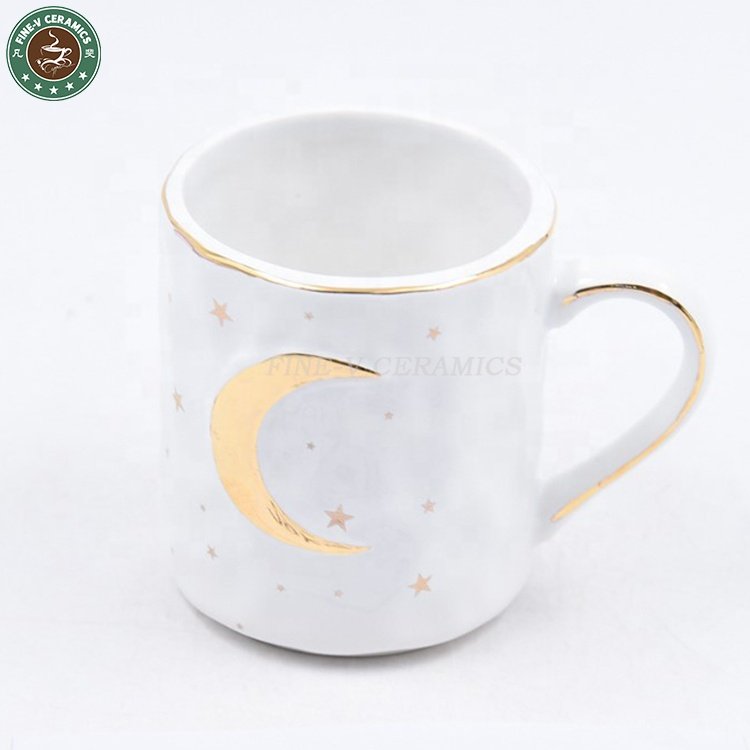 custom porcelain Nordic style breakfast cafe black coffee cup blue ceramic mugs decal gold moon mug