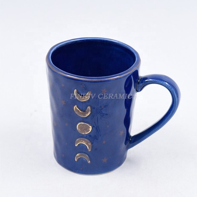 custom porcelain Nordic style breakfast cafe black coffee cup blue ceramic mugs decal gold moon mug