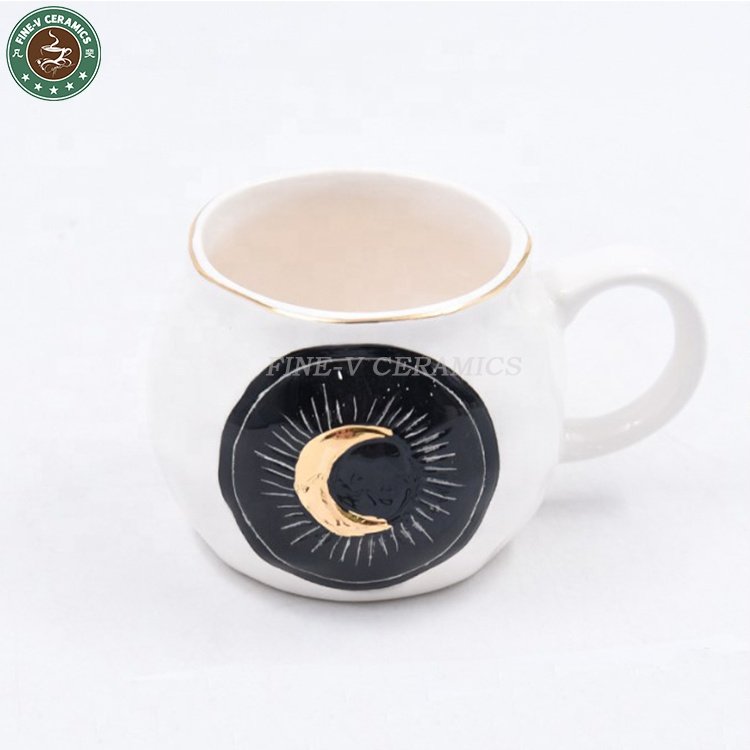 custom porcelain Nordic style breakfast cafe black coffee cup blue ceramic mugs decal gold moon mug