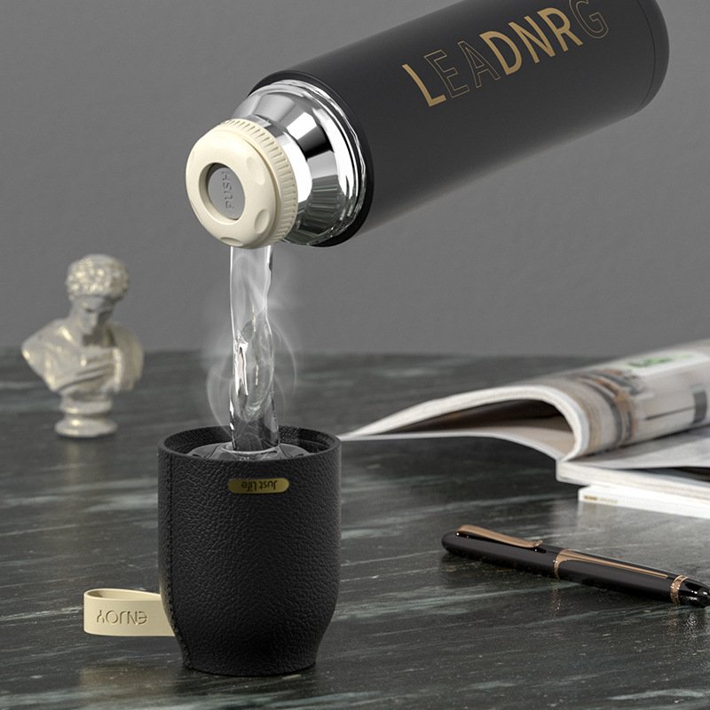 Seaygift Office business gift stainless steel thermos cup women men sports vacuum flask water bottle with Leather lid