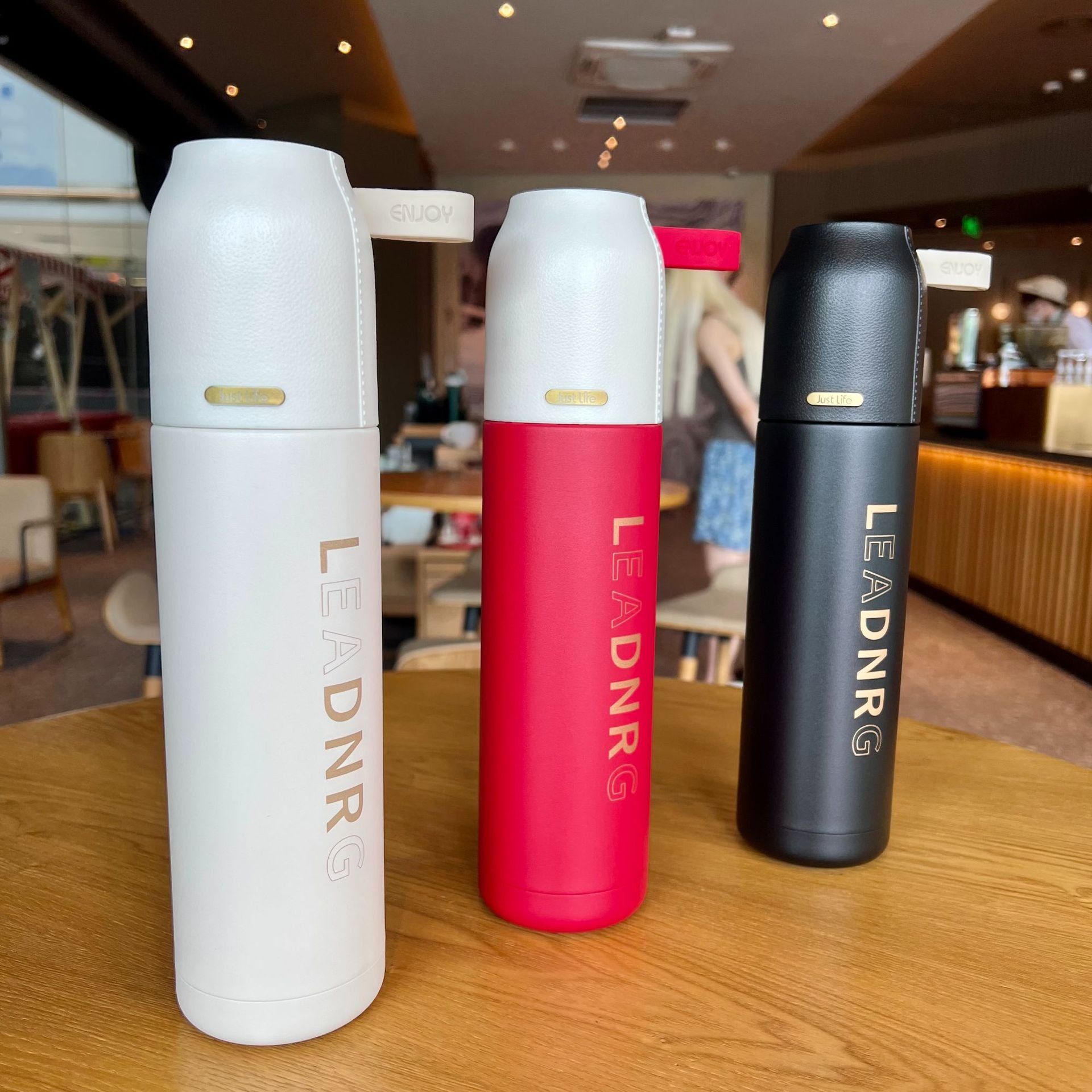 Seaygift Office business gift stainless steel thermos cup women men sports vacuum flask water bottle with Leather lid