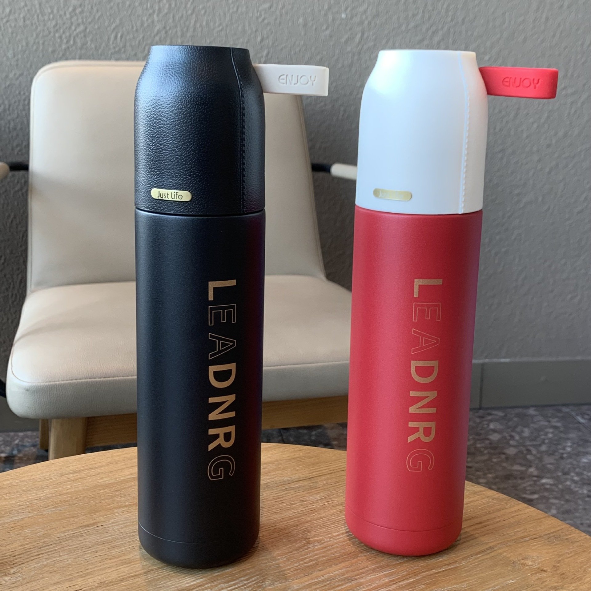 Seaygift Office business gift stainless steel thermos cup women men sports vacuum flask water bottle with Leather lid
