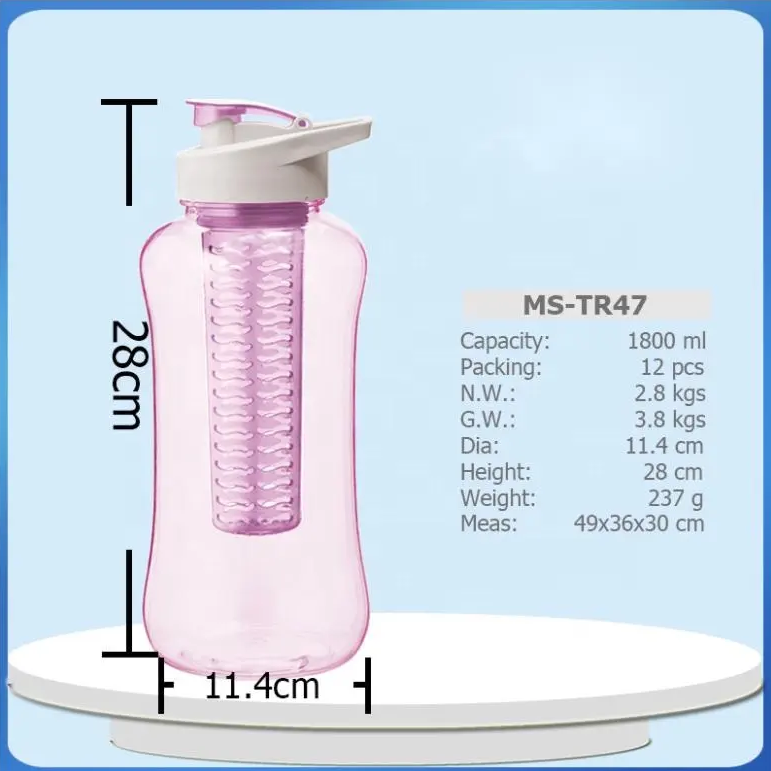 Outdoor Portable Personalized Large 60 oz Fruit Infuser Plastic Water Bottle BPA Free for Travel Camping Juice