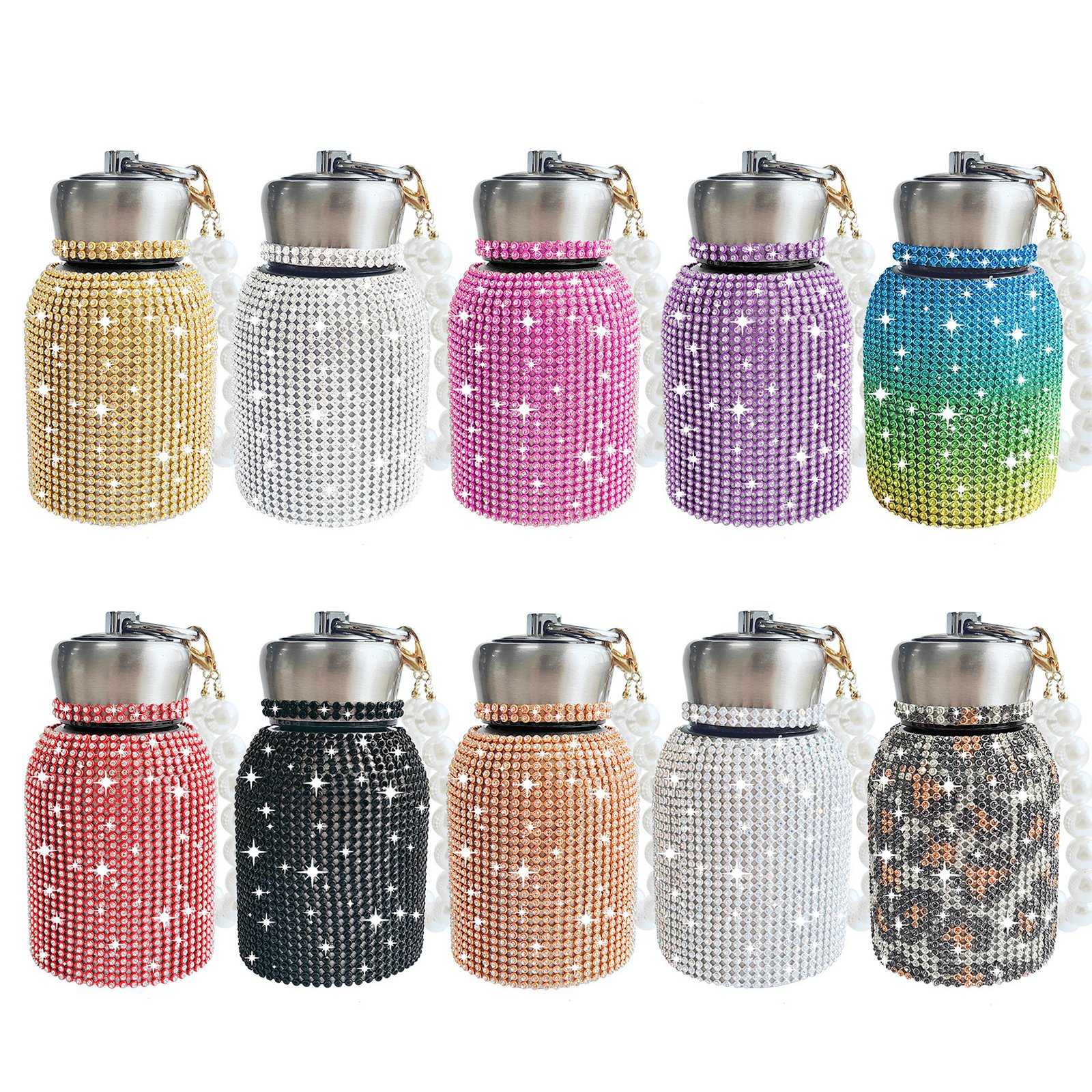Cute Bling Diamond Small Water Bottles 10oz Stylish Rhinestone Stainless Steel Insulated Leak-Proof Vacuum Flask Thermal Tumbler