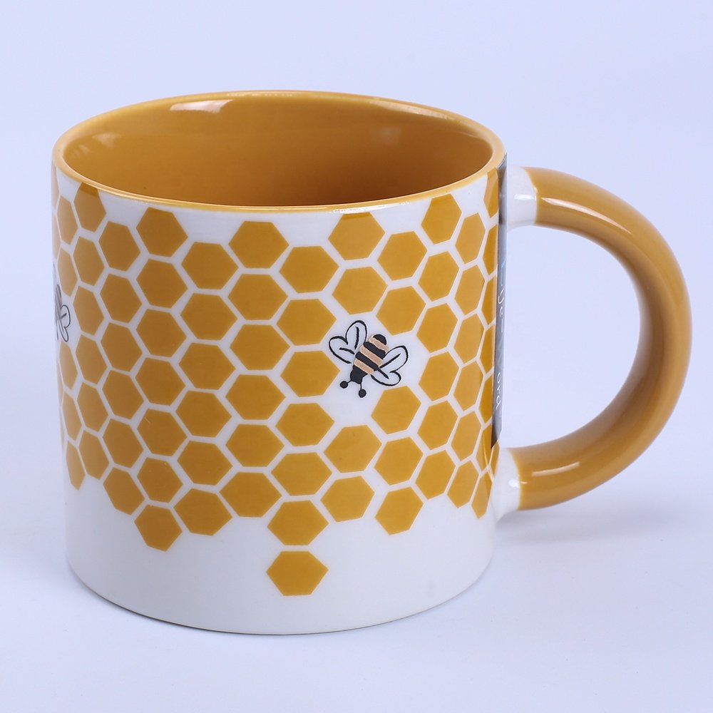 2023 hot sell bee design mug, custom enamel camping mug, white logo printing metal cheap enamel cup new bone china mug