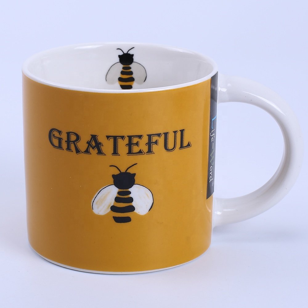 2023 hot sell bee design mug, custom enamel camping mug, white logo printing metal cheap enamel cup new bone china mug
