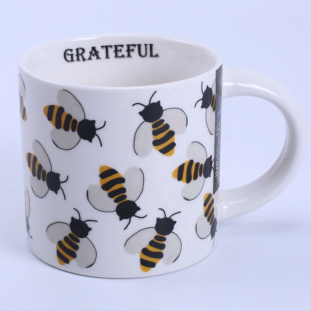 2023 hot sell bee design mug, custom enamel camping mug, white logo printing metal cheap enamel cup new bone china mug