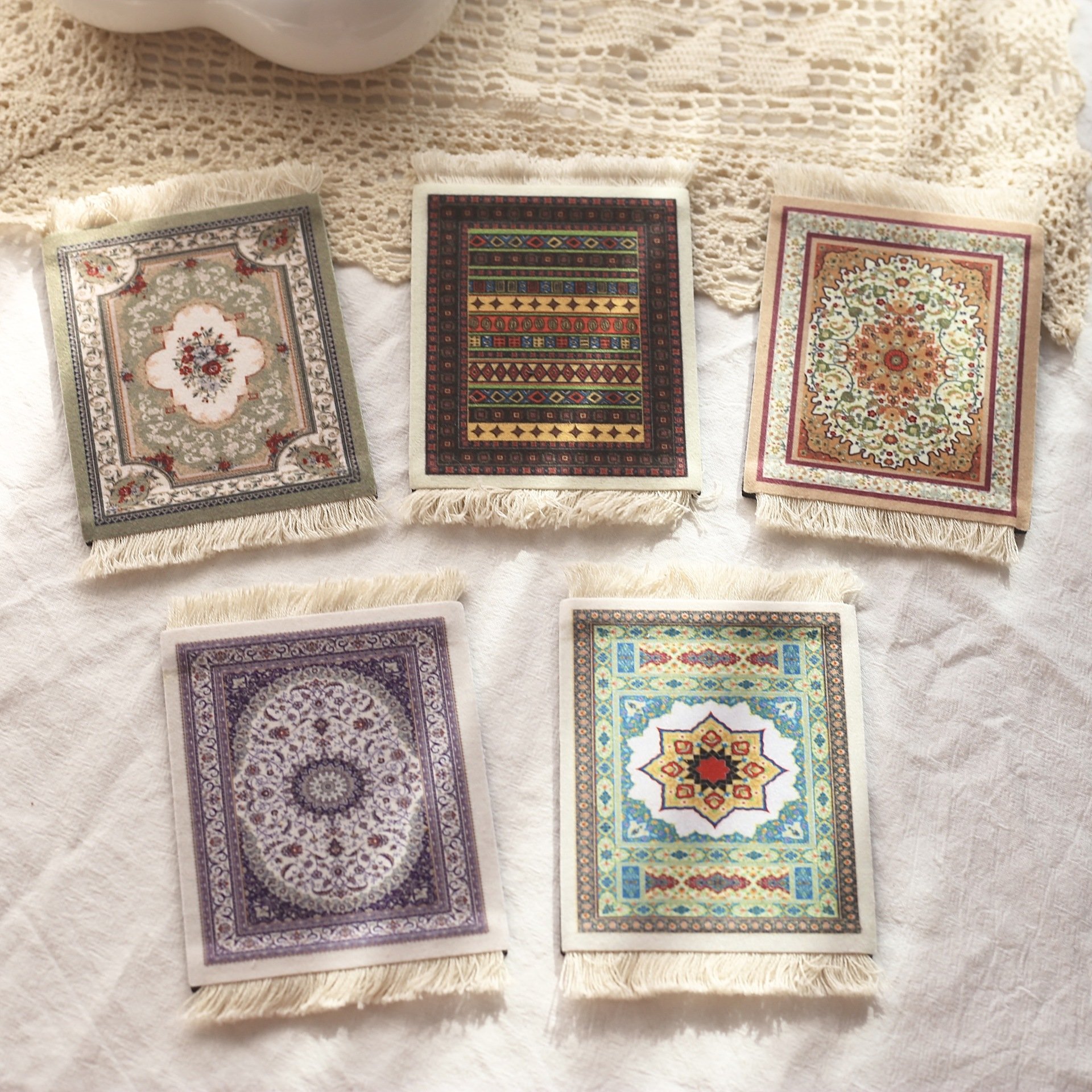 Non-Slip Custom Mug Pads Bohemia Table Anti-Heat Cup Mat Square Fabric Dining Table Tassel Mats for Home Decor