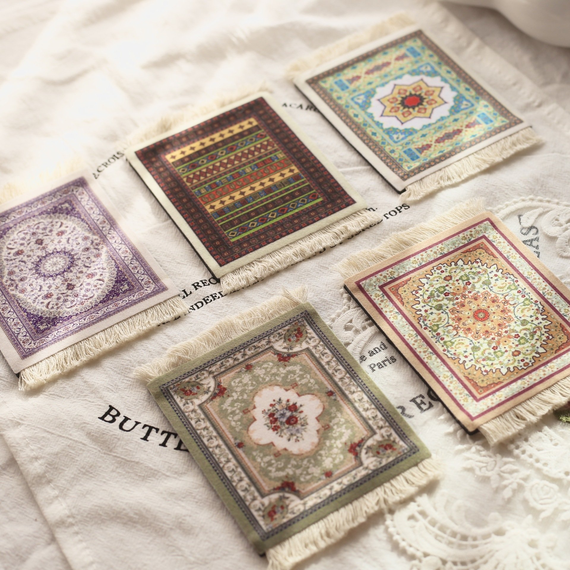 Non-Slip Custom Mug Pads Bohemia Table Anti-Heat Cup Mat Square Fabric Dining Table Tassel Mats for Home Decor