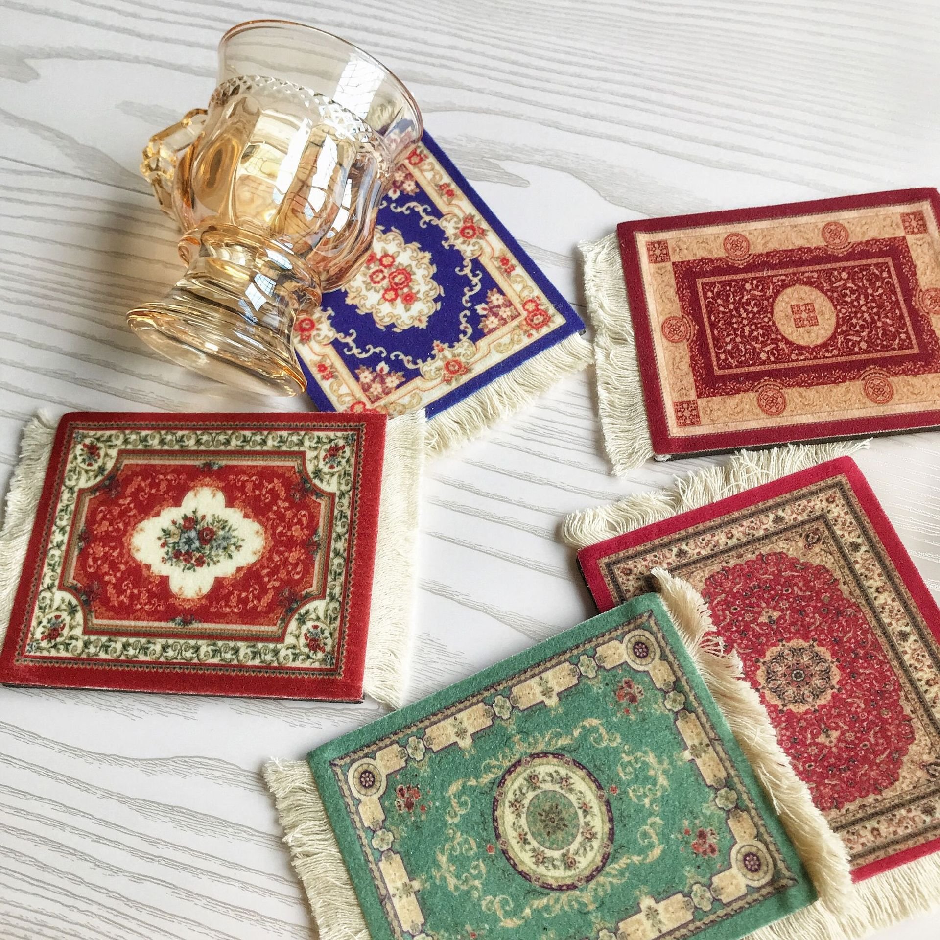 Non-Slip Custom Mug Pads Bohemia Table Anti-Heat Cup Mat Square Fabric Dining Table Tassel Mats for Home Decor