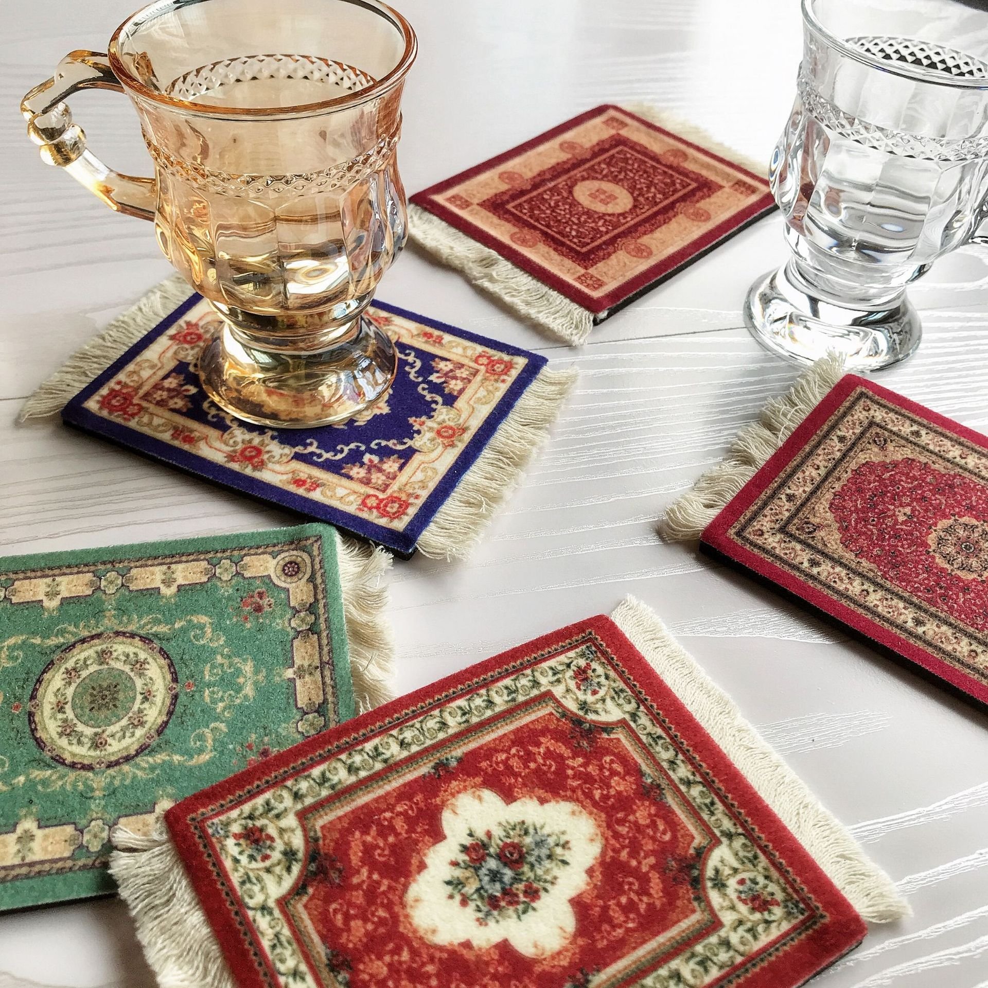 Non-Slip Custom Mug Pads Bohemia Table Anti-Heat Cup Mat Square Fabric Dining Table Tassel Mats for Home Decor