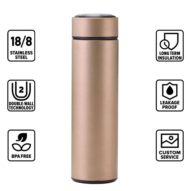 Double Digital Vacuum Insulation 500ml Thermo Tumbler Stainless Steel Smart Water Bottle with LED Temperature Display