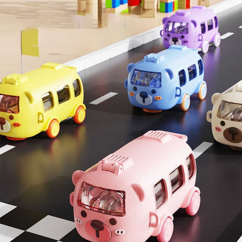 Portable shoulder strap kids wheels toy bear Baby bus plastic water bottle student school children creative straw car water cup