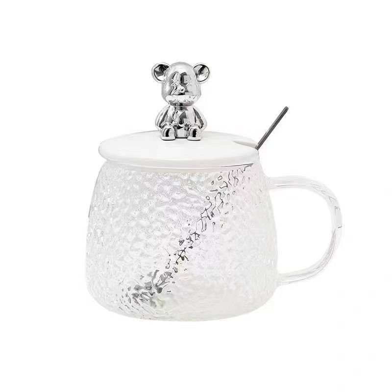 Wholesale Cute mug with lid spoon heat-resistant glass water cup female office coffee cup household tea cup