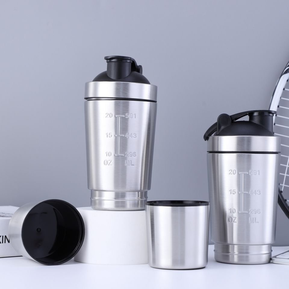 Bpa Free750ml Gym Insulated Double Wall Custom Stainless Steel Protein Shaker Water Bottle With Shaker Ball And Container