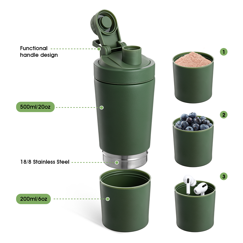 500ml 750ml Insulated Stainless Steel Gym Vacuum Flask Water Bottle Protein Shaker