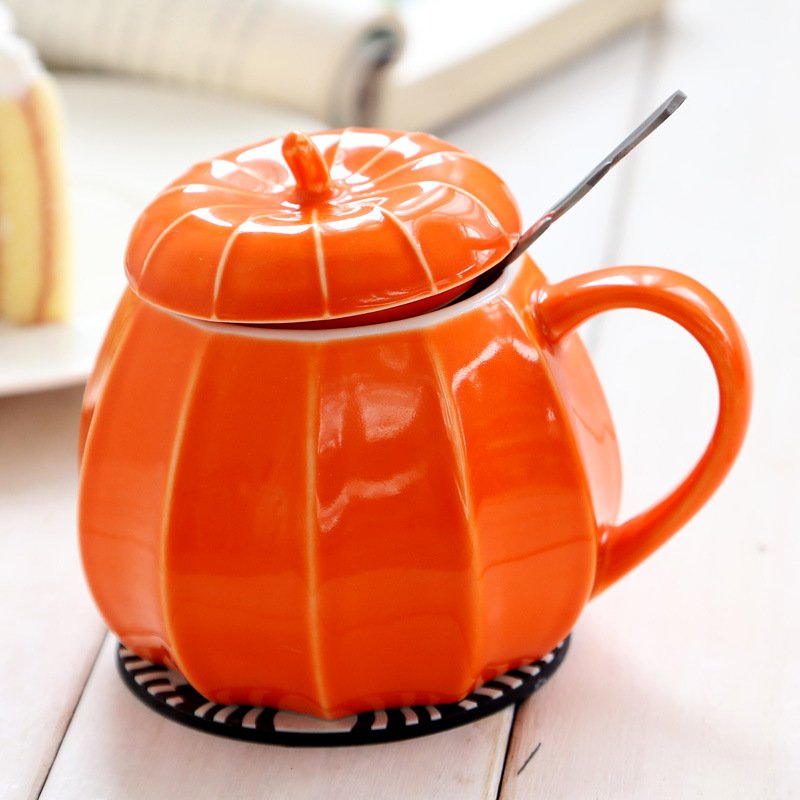 Creative Pumpkin Cute Halloween Ceramic Water Cup Mug with Lid for Milk Coffee Mark cup Gift Halloween art craft set