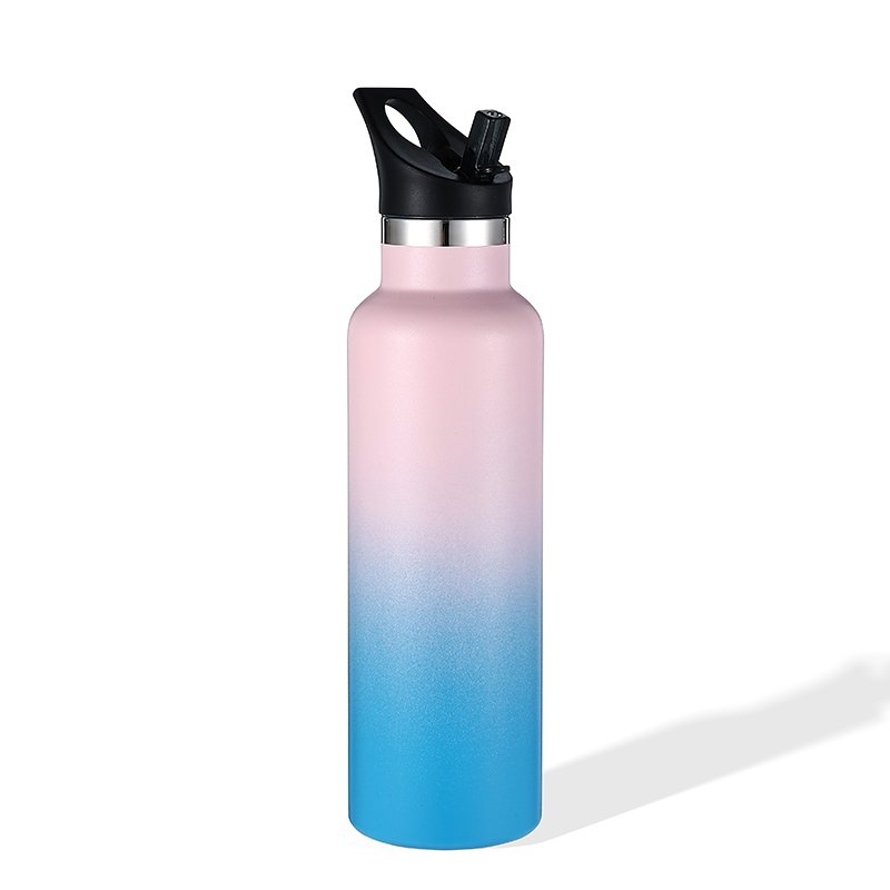 Ready to ship 600ml Vacuum Insulated Metal Flask Standard Mouth Stainless Steel Water Bottle with Straw Lid for Work Gym
