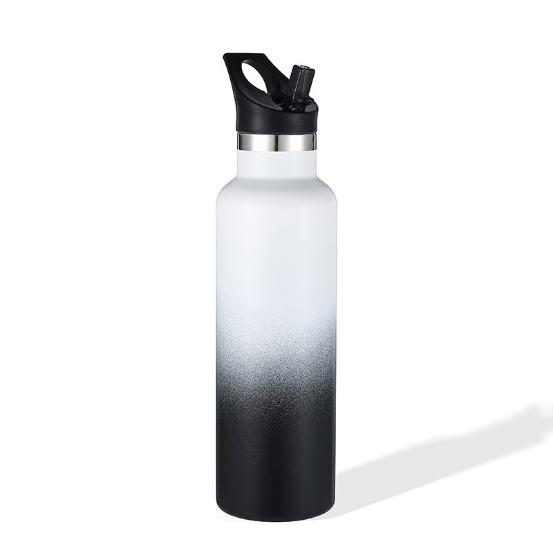 Ready to ship 600ml Vacuum Insulated Metal Flask Standard Mouth Stainless Steel Water Bottle with Straw Lid for Work Gym