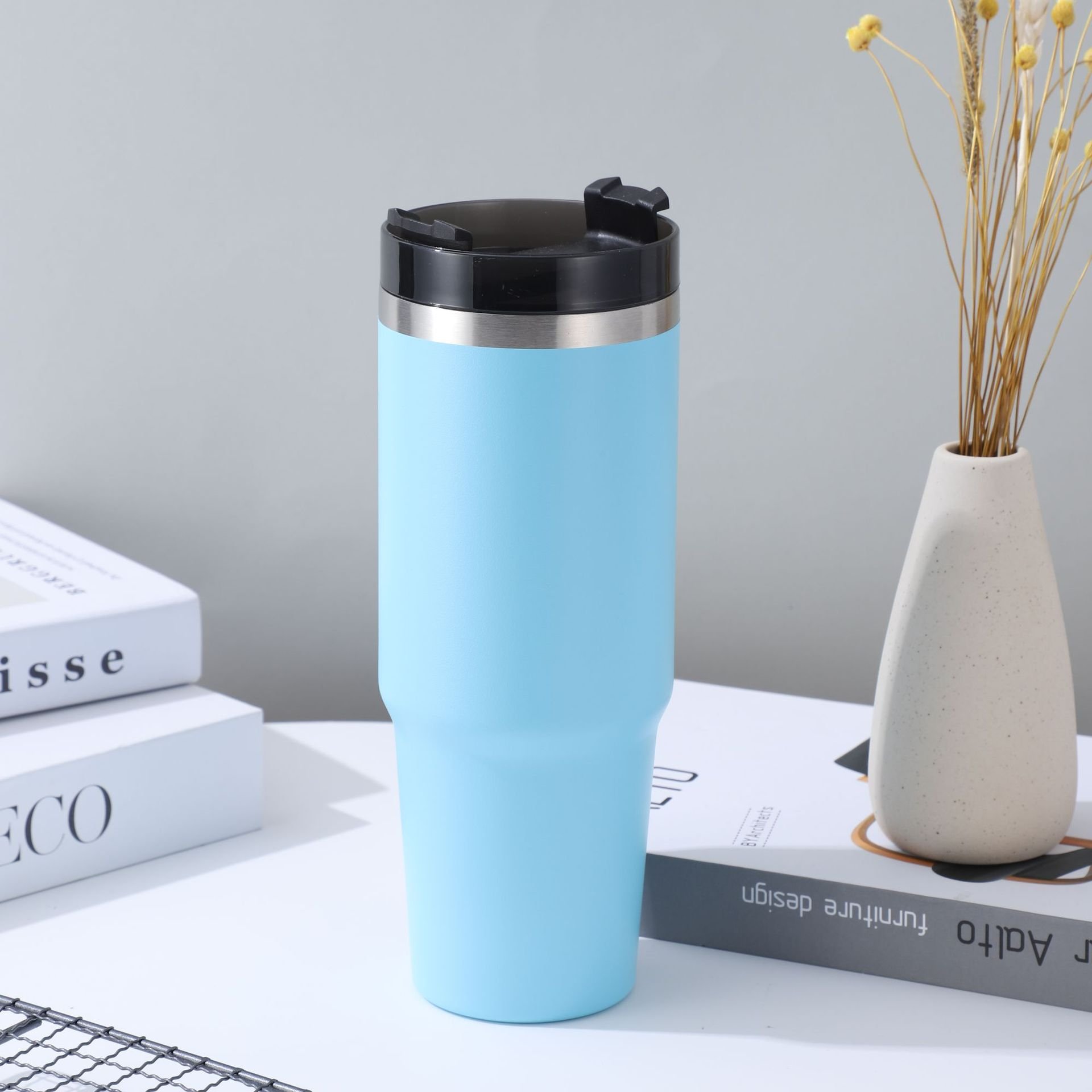 Vacuum Insulated Stainless Steel Straw Cup Lid Vacuum Flasks Thermoses Large Capacity For Keeping Iced Coffee Cold Hot Beverages