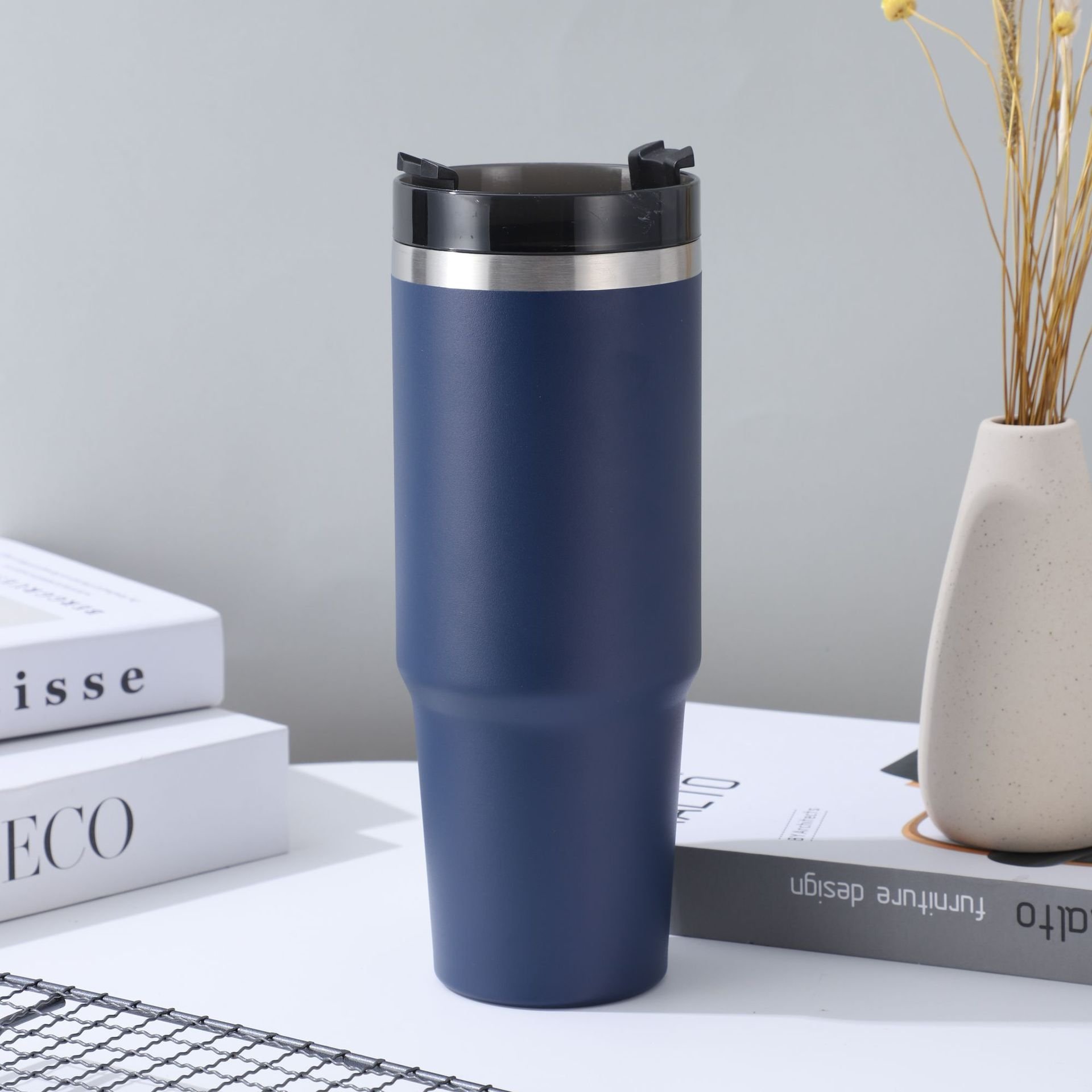 Vacuum Insulated Stainless Steel Straw Cup Lid Vacuum Flasks Thermoses Large Capacity For Keeping Iced Coffee Cold Hot Beverages