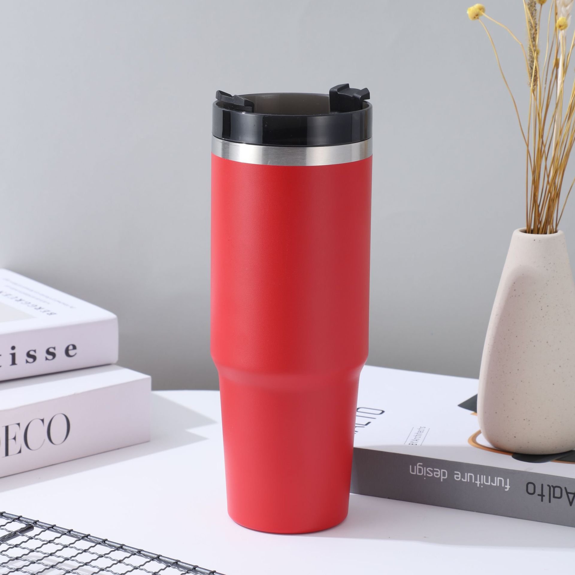 Vacuum Insulated Stainless Steel Straw Cup Lid Vacuum Flasks Thermoses Large Capacity For Keeping Iced Coffee Cold Hot Beverages