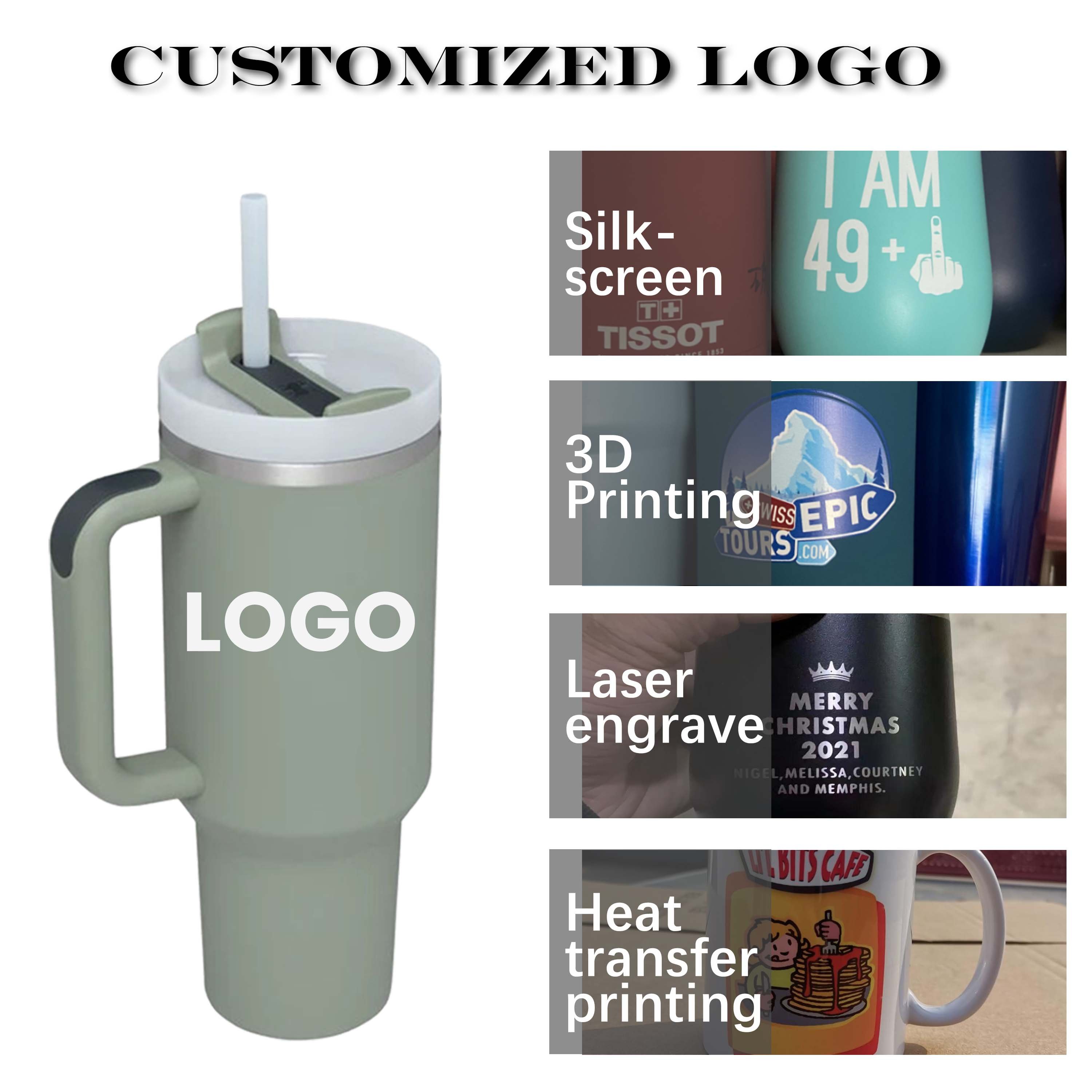 H2.0 Flowstate 40 oz Stainless Steel Insulated Cup Coffee Mug Warmer Custom 40oz Tumbler with Handle and Straw