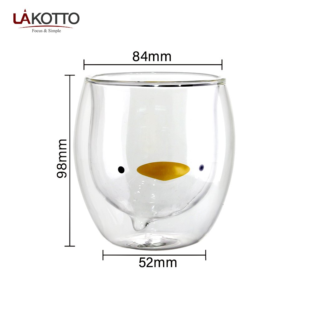 Factory wholesale customization Cute 210ml double wall colored duck shape glass Milk Water coffee water cup tea mug