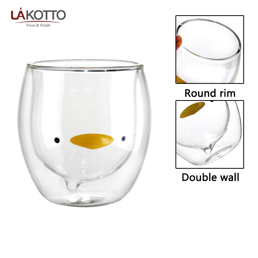Factory wholesale customization Cute 210ml double wall colored duck shape glass Milk Water coffee water cup tea mug