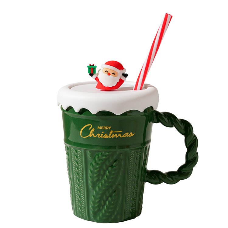 Creative Christmas Mug Ceramic Water Cup High Value With Lid Straw Couple Cup Holiday Gift Souvenir Gift