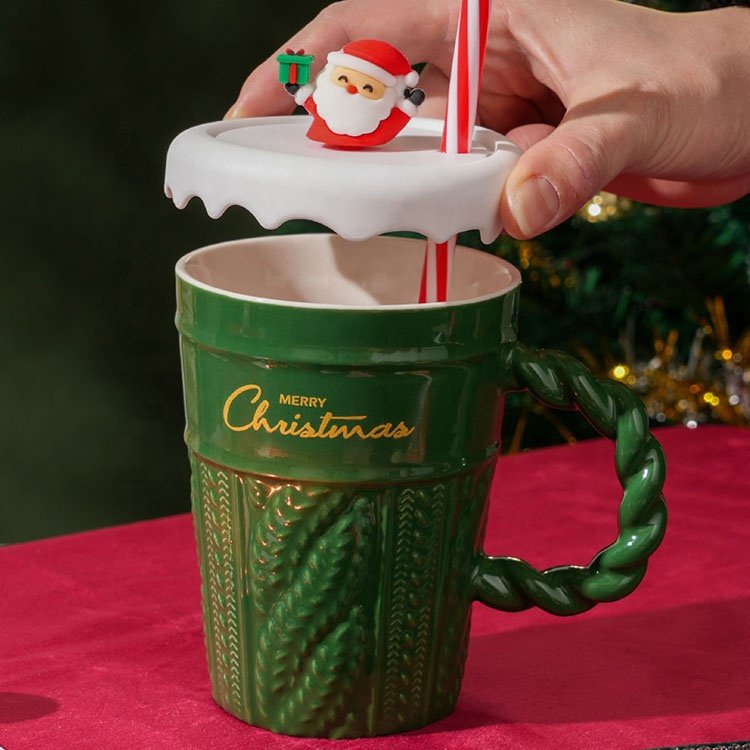 Creative Christmas Mug Ceramic Water Cup High Value With Lid Straw Couple Cup Holiday Gift Souvenir Gift