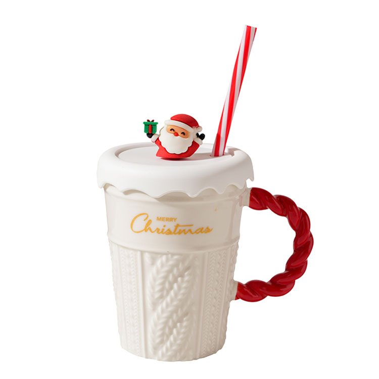 Creative Christmas Mug Ceramic Water Cup High Value With Lid Straw Couple Cup Holiday Gift Souvenir Gift
