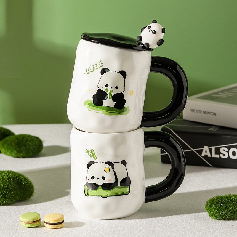 Cute Panda Ceramic Mugs Home Large Capacity Mug Drinking Coffee Ceramic Mugs With Lid Spoon