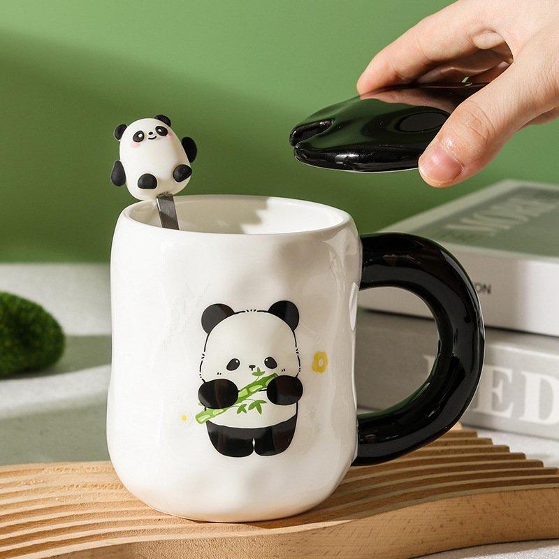 Cute Panda Ceramic Mugs Home Large Capacity Mug Drinking Coffee Ceramic Mugs With Lid Spoon