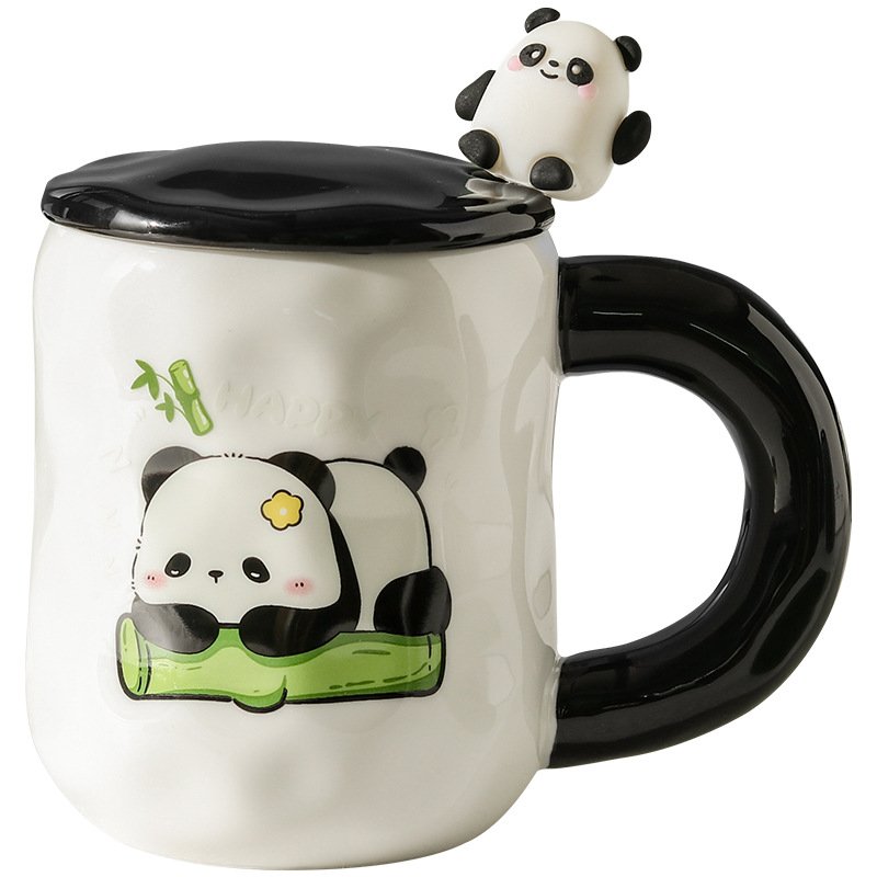 Cute Panda Ceramic Mugs Home Large Capacity Mug Drinking Coffee Ceramic Mugs With Lid Spoon