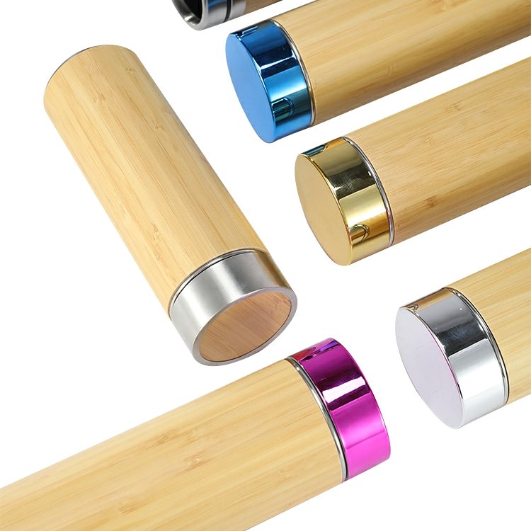 Hot sale 500ml custom natural bamboo stainless steel water botter vacuum flasks thermos with infuser BPA free lid