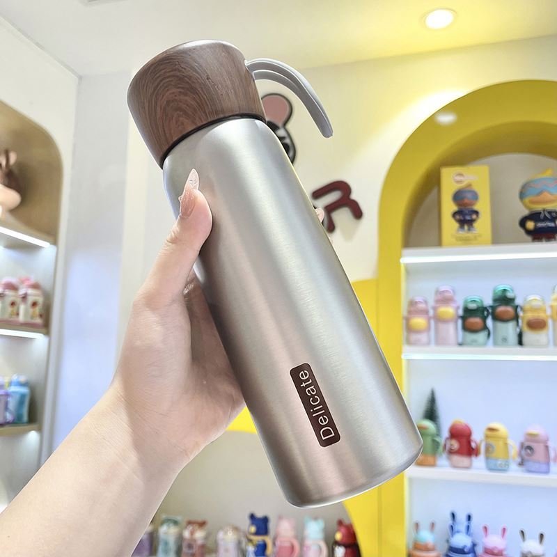 Zogifts Hot Selling Wood Grain Color Vacuum Flask Thermos 400Ml 500Ml Stainless Steel Water Bottle With Rope And Lid Leak-Proof
