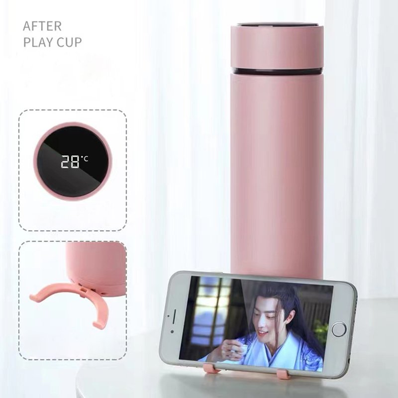 450ml New Product Stainless Steel Water Bottle Temperature Display Vacuum Flask Thermos Smart Bottle with Mobile Phone Holder