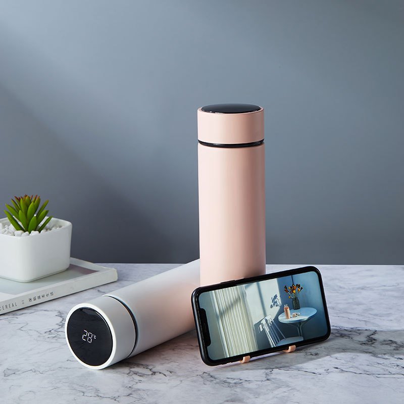 450ml New Product Stainless Steel Water Bottle Temperature Display Vacuum Flask Thermos Smart Bottle with Mobile Phone Holder