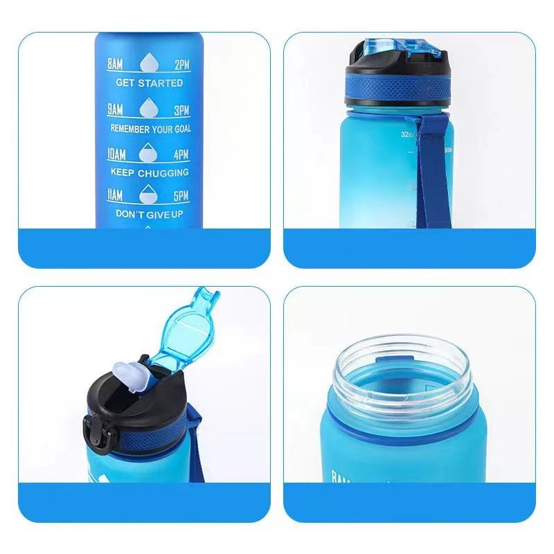 Fitness bpa free frosted plastic motivational water bottle with time marker for sport sport gym
